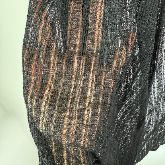 Eileen Fisher Cardigan Organic Italian Linen Blend Open Knit Duster Black L - Picture 13 of 14